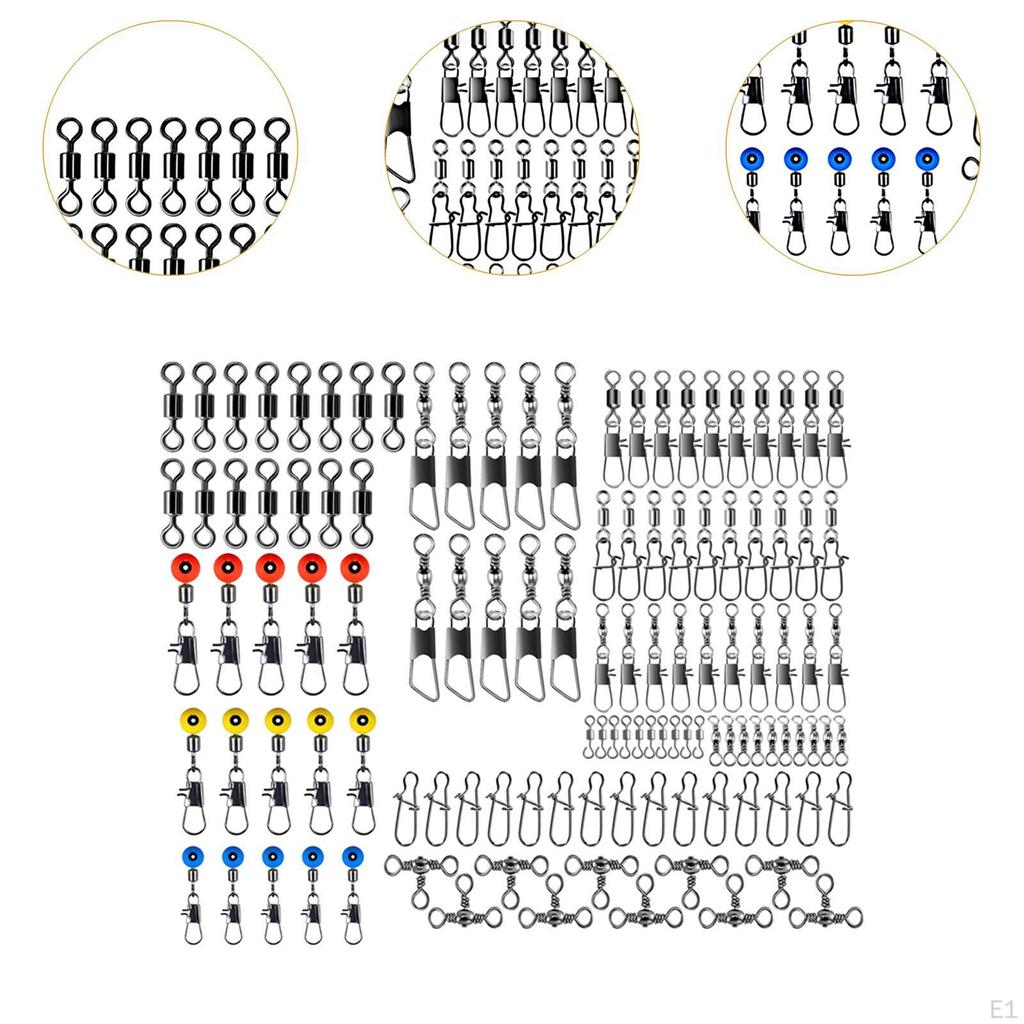 115Pcs Fishing Swivel Set with Interlock Snap Snaps Tackle Compact Stainless Steel Strong