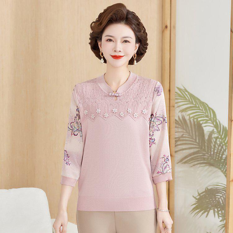 Elegant Lace Trim Women's Thin T-shirt - Spring/Autumn Casual Top for Mothers