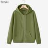ZANZEA Women Hooded Casual Long Sleeve Zipper Sweatshirt Outwear