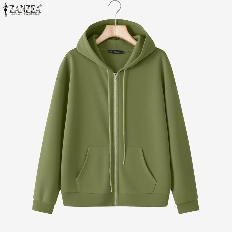 ZANZEA Women Hooded Casual Long Sleeve Zipper Sweatshirt Outwear