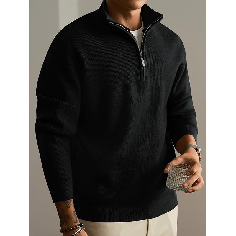 Mens Half-Zip Stand Collar Knit Sweater 2026 Fall Winter Vintage Preppy Casual Pullover