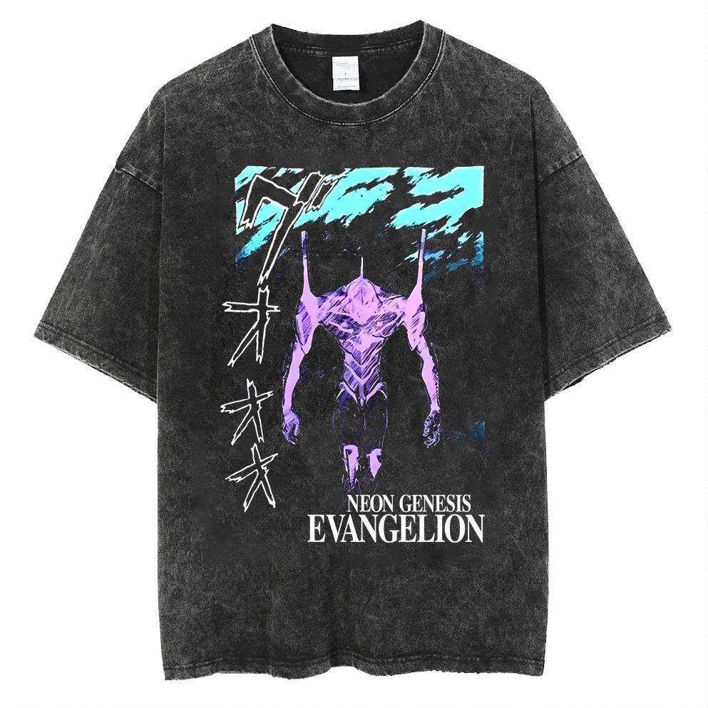 T-shirt Stampata Evangelion Unit Neon Uomo e Donna T-shirt Lavata Cotone Vintage Alta Qualità YK Tops