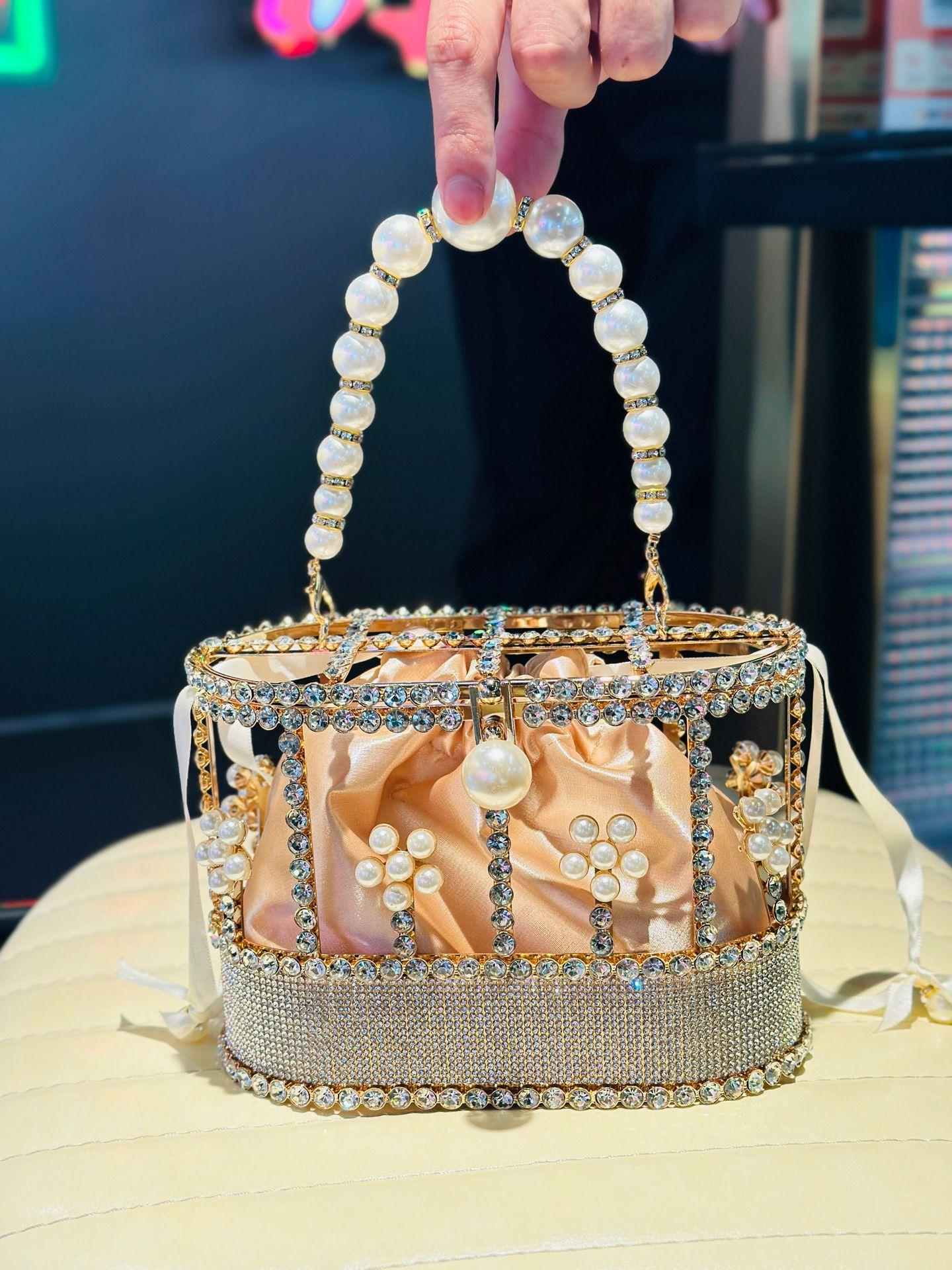 

Женская сумка для ужина с бриллиантами, корзина для овощей Guangzhou Pearl, дизайнерский кошелек на цепочке шампанского