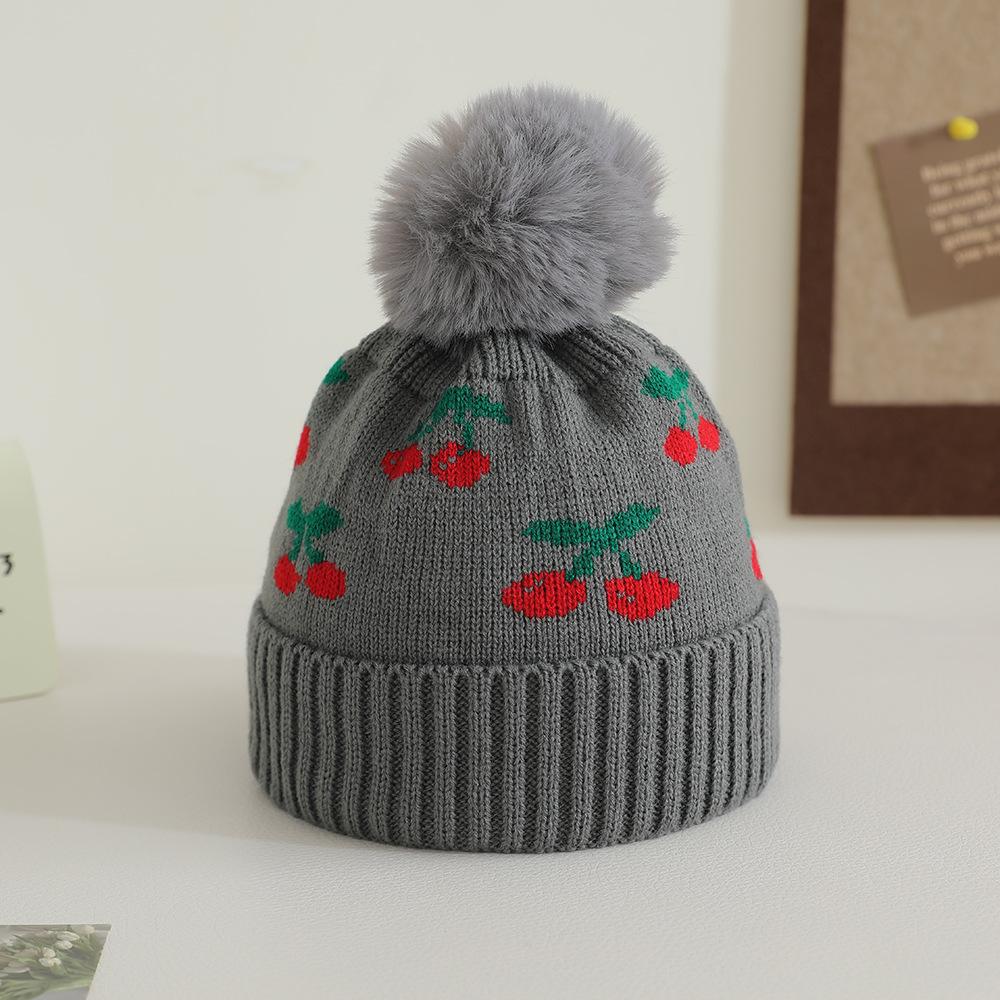 Knitted Hat With Pompom Winter Hats For Children'S Beanie Boys And Girls Kids Cute Cherry Warm Casual New