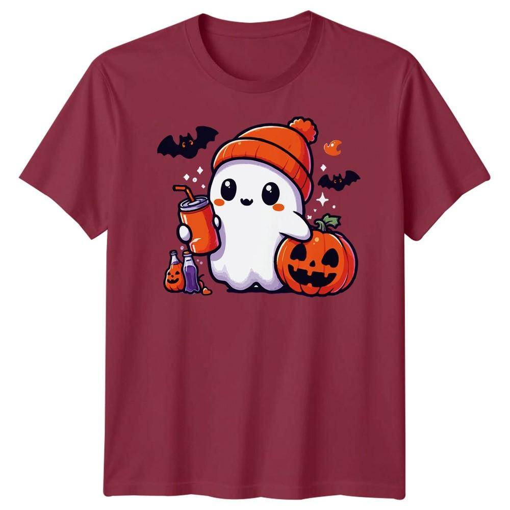Halloween TShirt Ghost Pumpkin Iced Coffee Spooky Graphic Adults Kids Tee