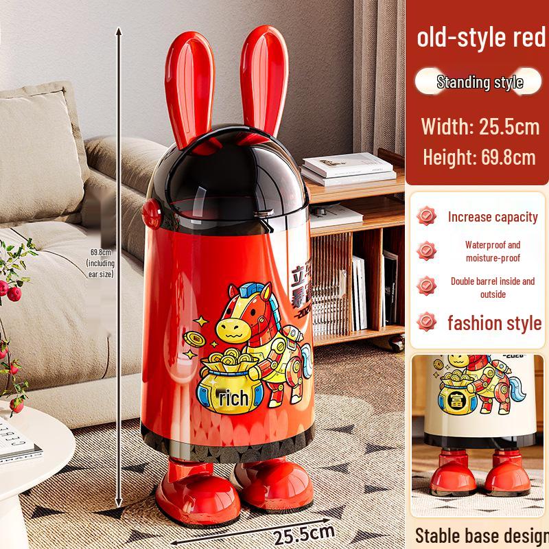 2026 Cute Rabbit Ear Trash Can - Large Capacity with Lid, High-End Design for Home & Living Room