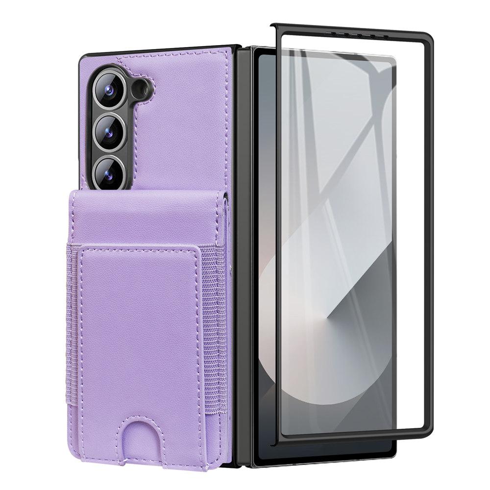 Kickstand Credit Cards Leather Phone Case For Samsung Galaxy Z Fold 7 Fold 6 5 4 3 Wallet Tempered Glass Film Back Cover