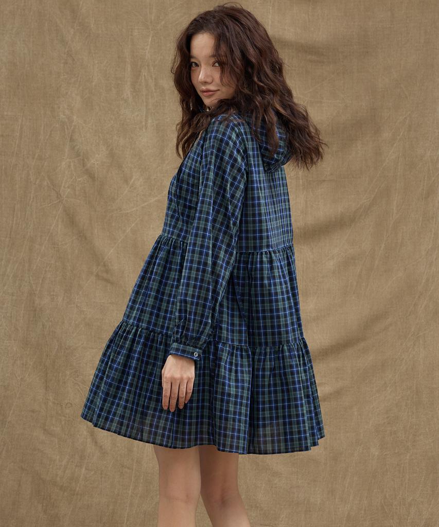 Manavis Seven Hooded Tiered Dress [Green]