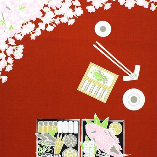 Someno Anbo Hand Towel Authentic Made In 35cm X 100cm "Hanami Bento" Red, Dyed, 100% Cotton, Tokuoka, Japan,