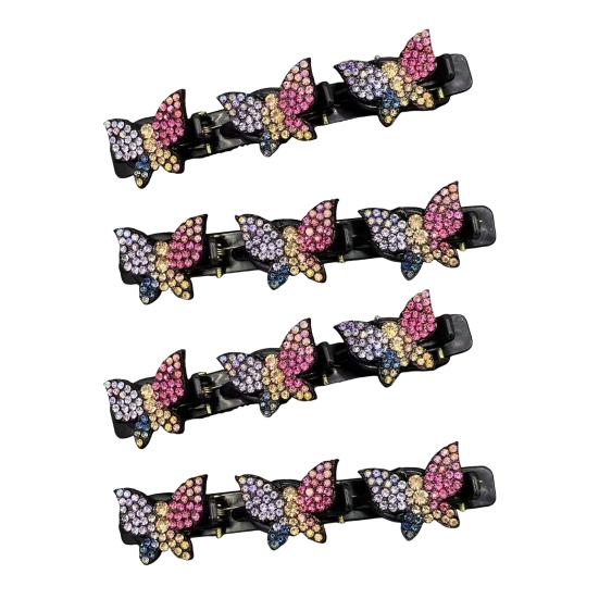 4Pcs Rhinestone Butterfly Hair Clip Head Back Braiding Hair Clamp Double Layers Hairpins Women