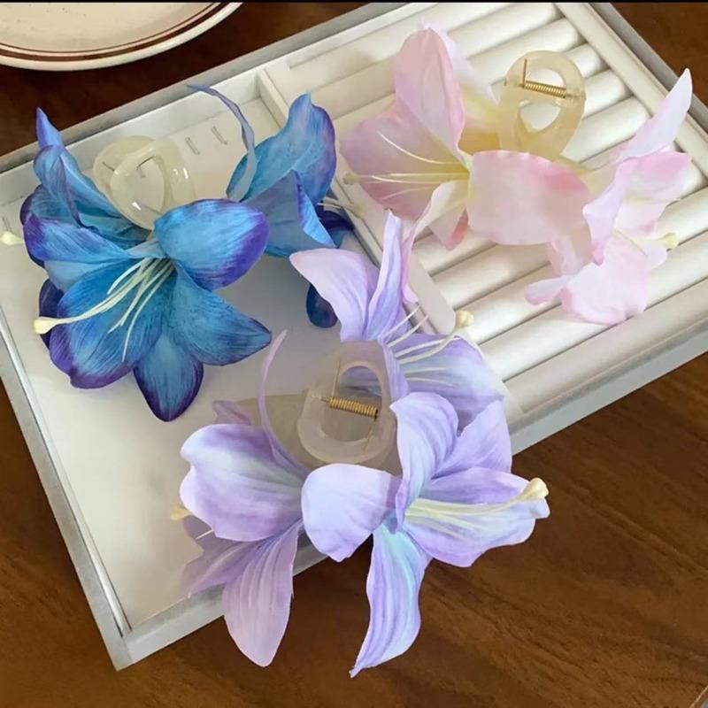 Fashion Lily Flower Hair Clip Crab For Women Girls Elegant Fairy Large Hair Claw Jaw Shark Hairpins Sweet Hair Accessories