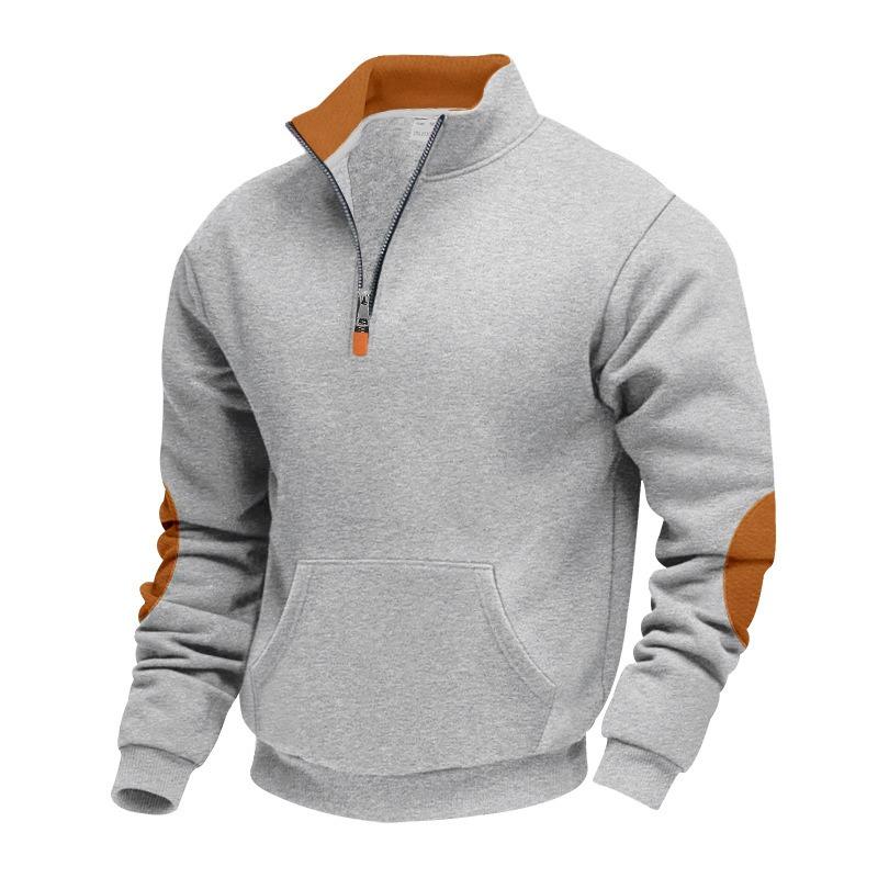 Men's Fleece Lined Color Block Zip Up Stand Collar Sweatshirt.