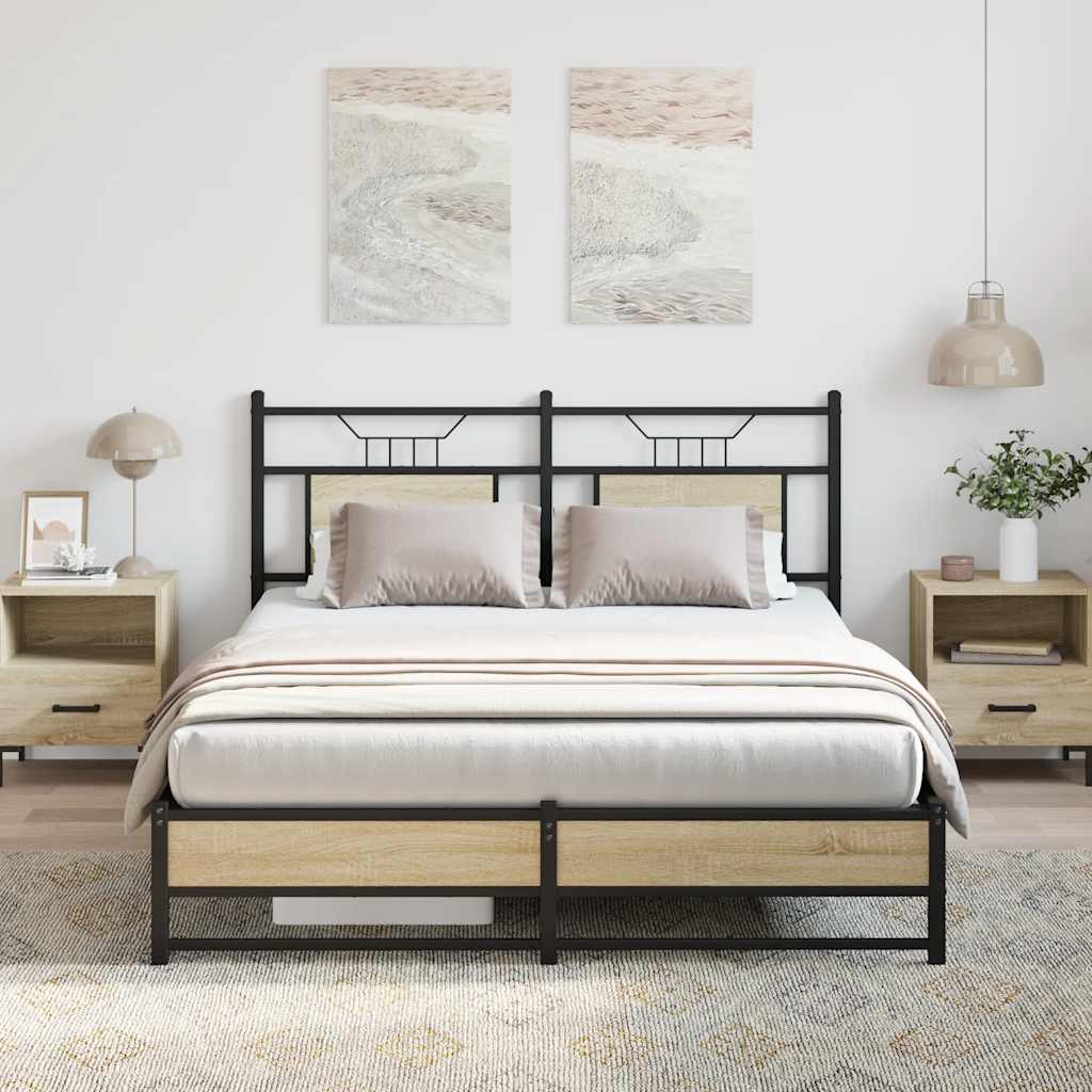 Bed Frame without Mattress Sonoma Oak Finish 140 x 190 cm Engineered Wood