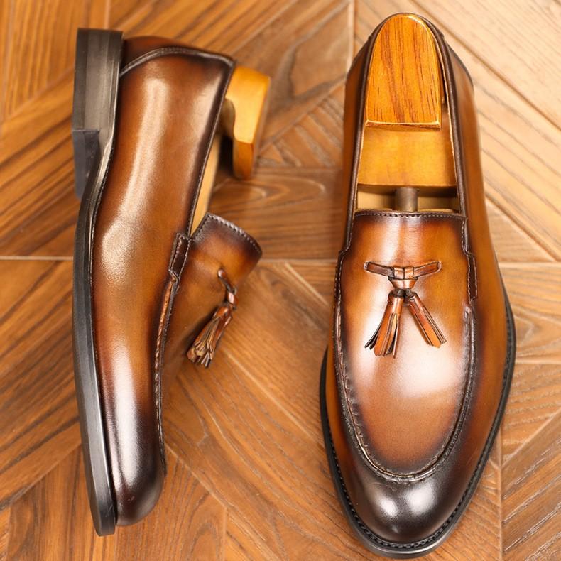 Tassel loafers men's new British high-end leather shoes casual business lazy shoes extra large size
