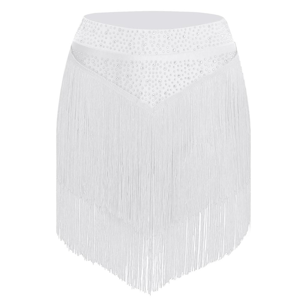 Womens Salsa Dance Costume Elastic Waist Tiered Tassel Skirt Latin Performance Competition Outfit Party Wear