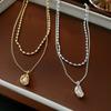 2-Piece French Vintage Folded Pearl Water Drop Double Necklace Elegant ins Versatile Necklace
