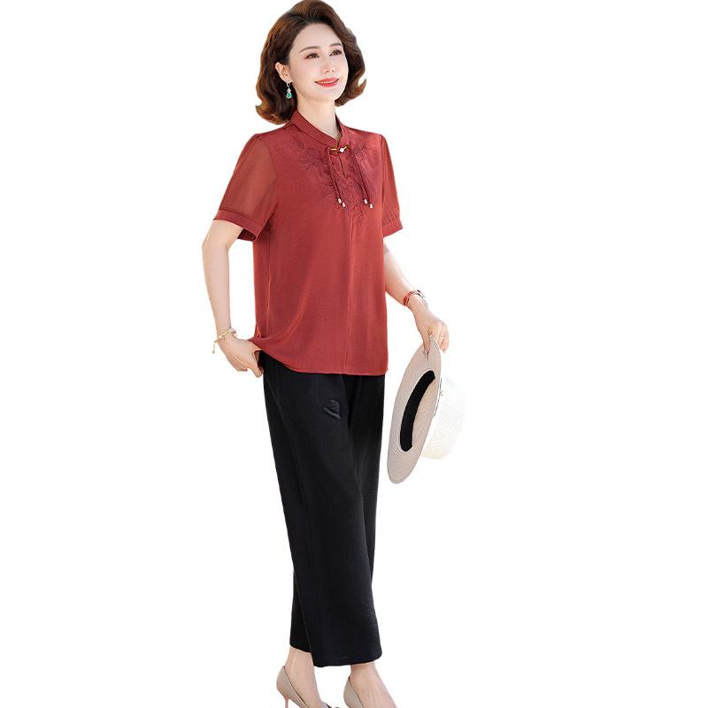 2026 Summer Embroidered Blouse Set for Middle-Aged and Elderly Women - New Chinese National Style.