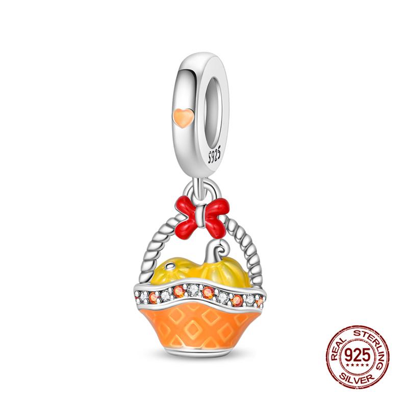 Charms Copper Autumn Pumpkins & Maple Leaves Charms Beads Fits 3Mm Original Bracelet Womens Diy Fine Jewelry Gifts