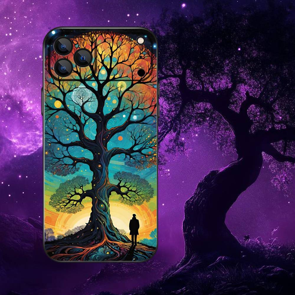 

Starry Sky Art Trees Phone Case For iPhone 17,16,15,14,13,12,11,Pro Max,XSX,,XR,SE,Mini,8,7,Soft Silicone Black Cover iPhone16promax
