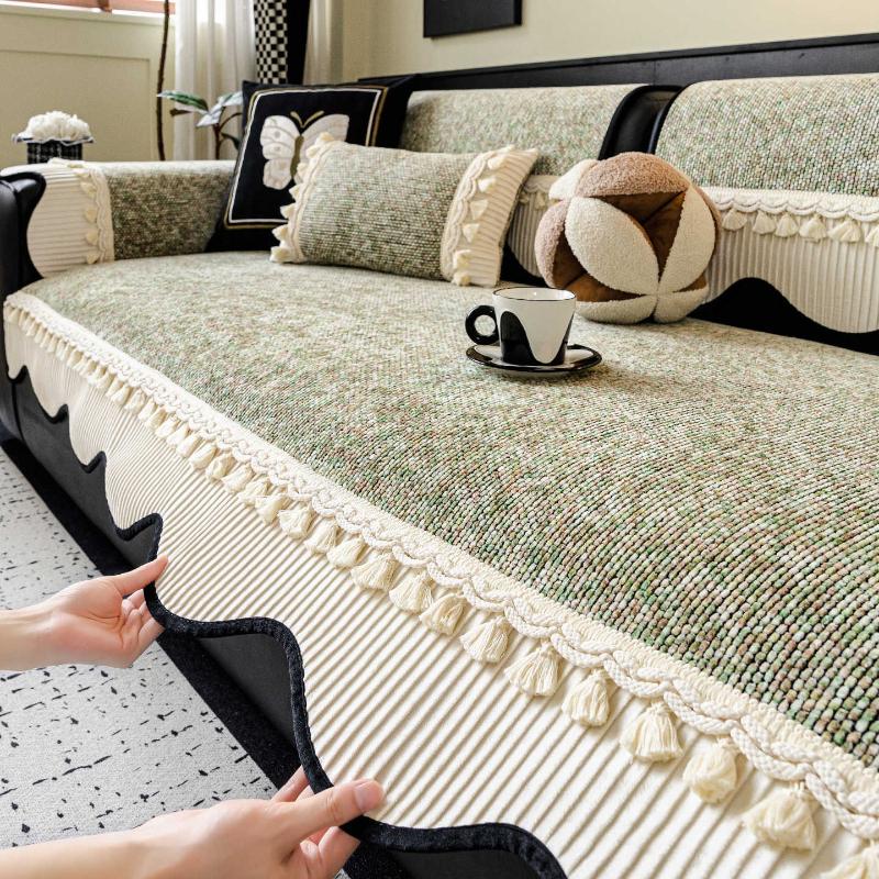 1Pc Chenille Sofa Cushion Tassels Soft Luxury Couch Slipcover Non-Slip All Seasons Universal Sofa Mat Pad For Living Room Decor