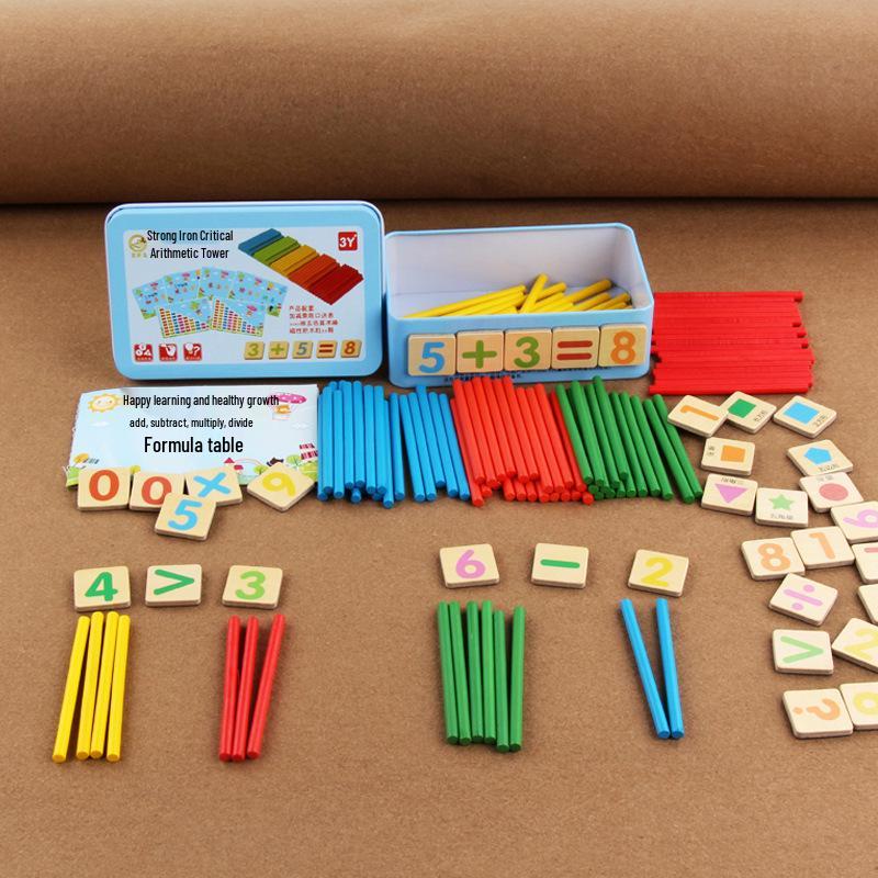 Wooden Digital Arithmetic Rod Set - 100 Pieces for Primary School Math.