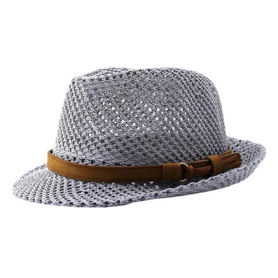 Summer Sun Protection Jazz Hat, Hand-Knitted Breathable Mesh Hat, Hand-made Hollow Braided Hat with Belt Decor