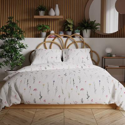 INGRID Bedding Set 220x200 Cm - Satin Cotton, Subtle Plant Pattern, Natural Elegance