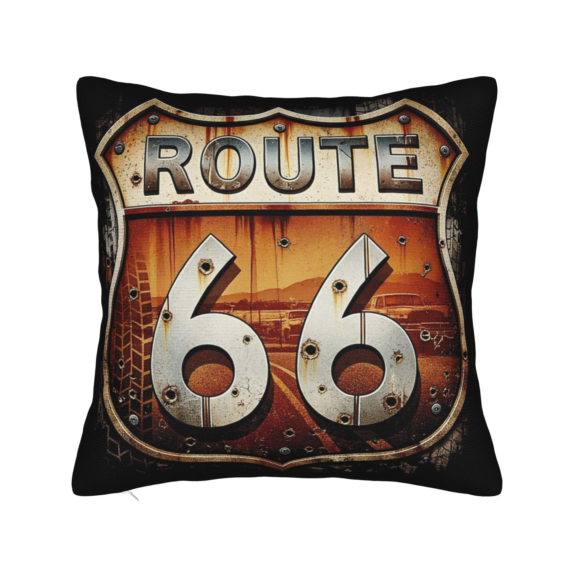 Helenal Unisex Rusted Route 66 Shield Pillowcase Soft Polyester Cushion Cover Decorations Pillow Case Cover Home Zippered 40X40cm