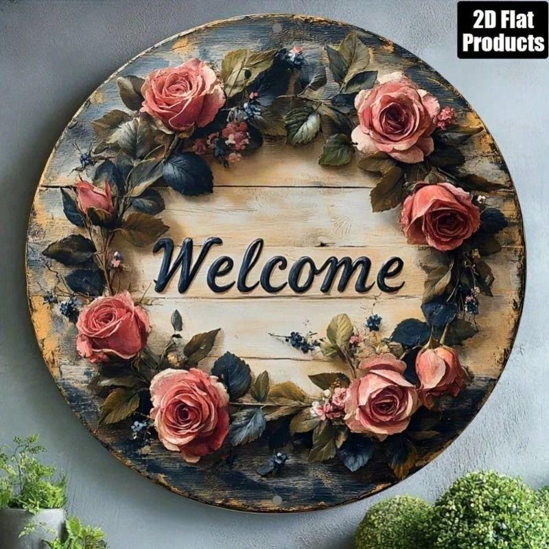Metal Wall Art Flower Round Sign 8x8 Inch Home Bar Cafe Decor