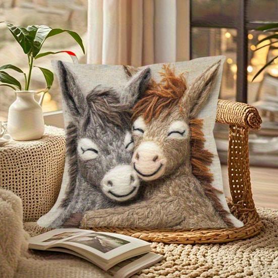 Cushion Cover Embroidered Animal Print Hidden Zipper Replaceable Design Sofa Pillowcase Home Living Room Bedroom Office Decor