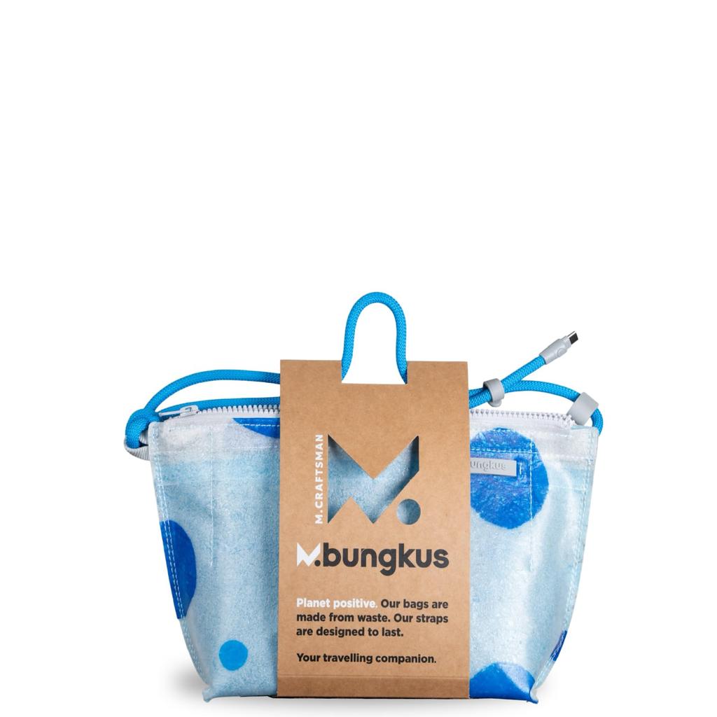 [M.Craftsman] M.bungkus Recycled Plastic Bag, Strap with Charging Cable Function, Type-C Compatible, Sustainable (Blue Polka Dots)