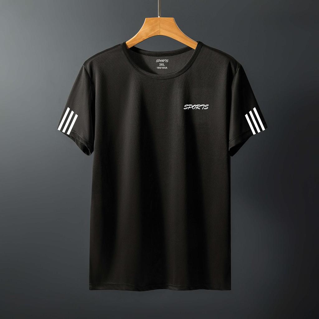 Men's Quick-Dry Ice Silk Mesh Short-Sleeve T-Shirt - Elastic Crew Neck, Plus Size, Trendy Fashion for Middle-Aged and Young Adults