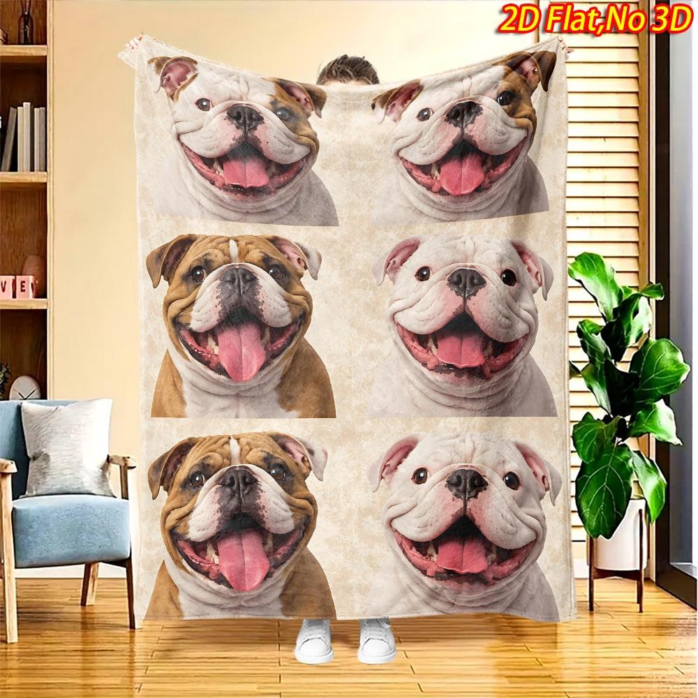 1pc 2D Flat Printing Spring And Summer New Arrival Cute British Bulldog Theme Digital Print Blanket, All-Season Use, Casual Throw, 100% Polyester Fibe