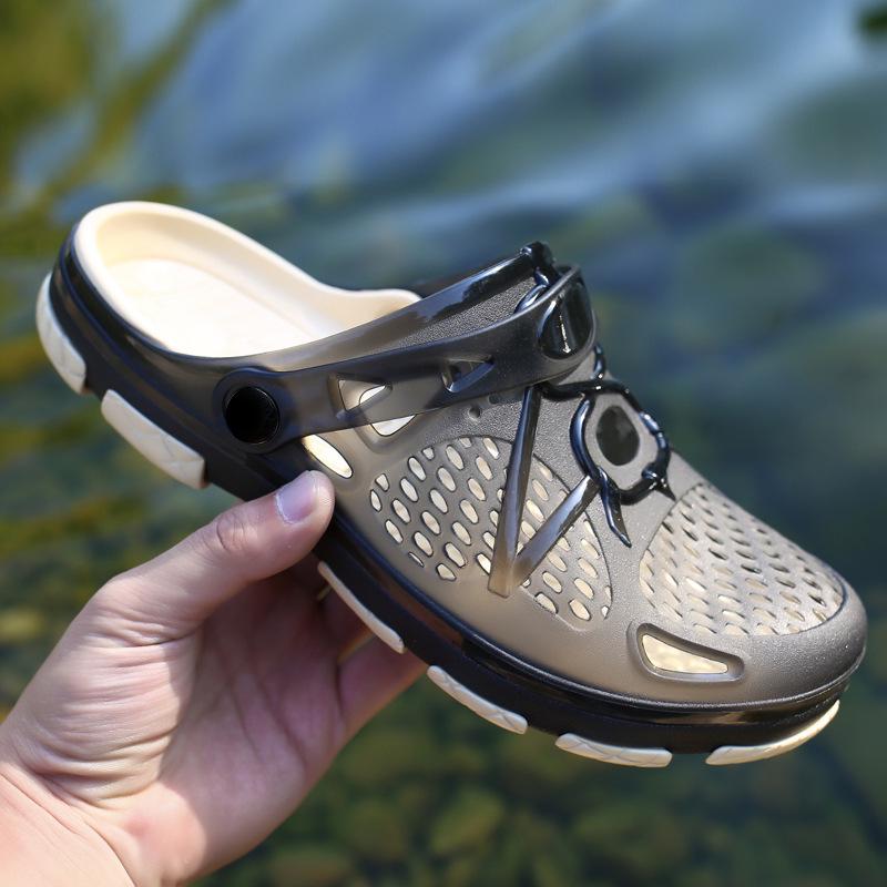 Men's Large Size Closed-Toe Breathable Beach Sandals: Non-Slip, Thick Sole, Casual Summer Half-Slippers
