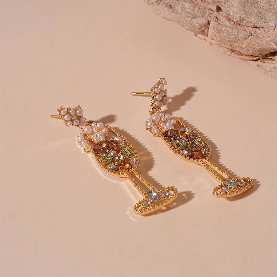 Elegante Strass- & Imitationsperlen-Weinglas-Ohrringe - Europäischer & Amerikanischer Stil