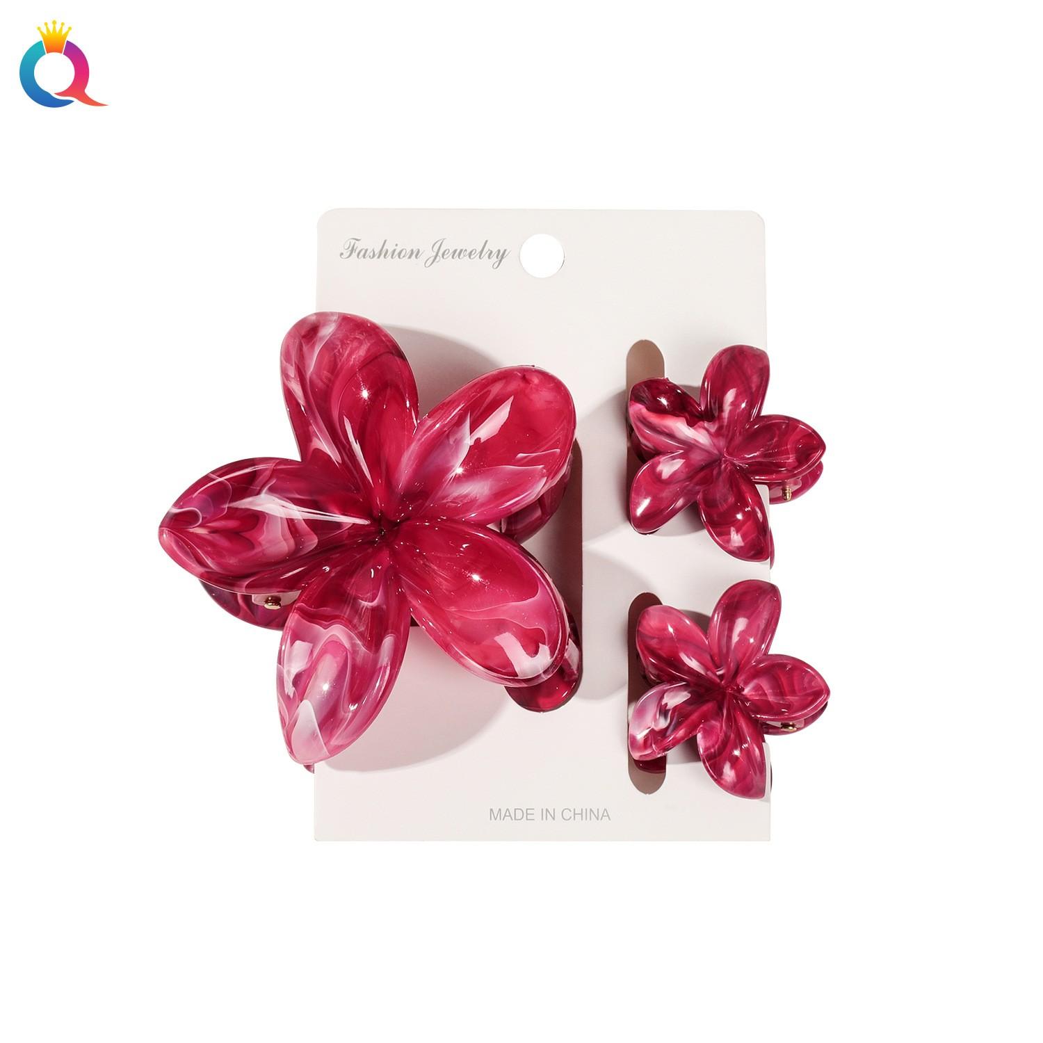 Set of 3 Flower Shaped Hair Claws with Marble Pattern Large Medium and Small Sizes for Secure Hair Styling and Versatile Use one size красный