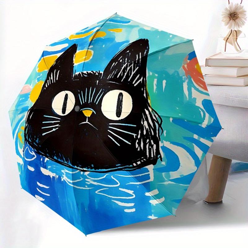 1pc Cat Watercolor Automatic Open/close Umbrella, 8-Rib Sturdy Structure, Portable Travel Umbrella, Parties, Everyday Use, 11131