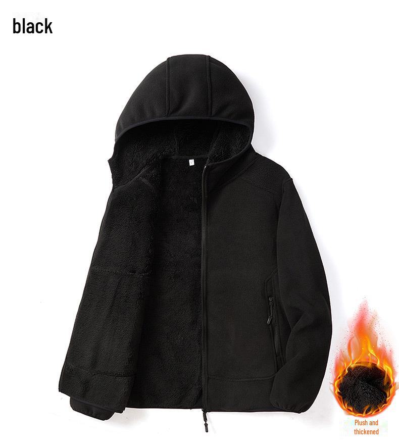 Férfi plüss kapucnis polár dzseki - Meleg cipzáras kardigán őszre és télre