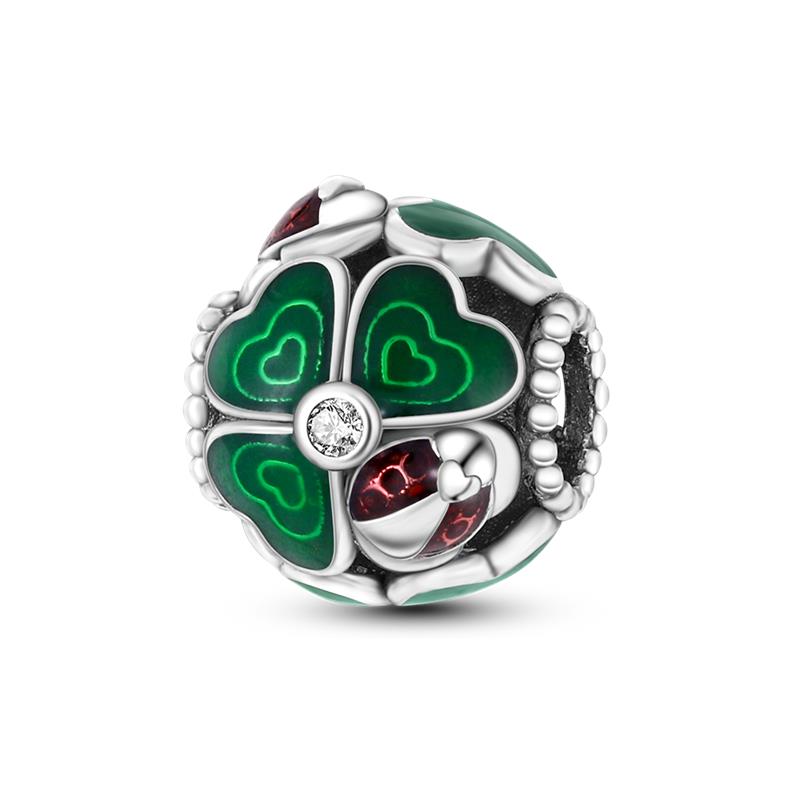 Original 100% Genuine SS925 Sterling Silver Four-Leaf Clover Beads Fit  Bracelet DIY Charm For Women Jewelry Fashion Gift