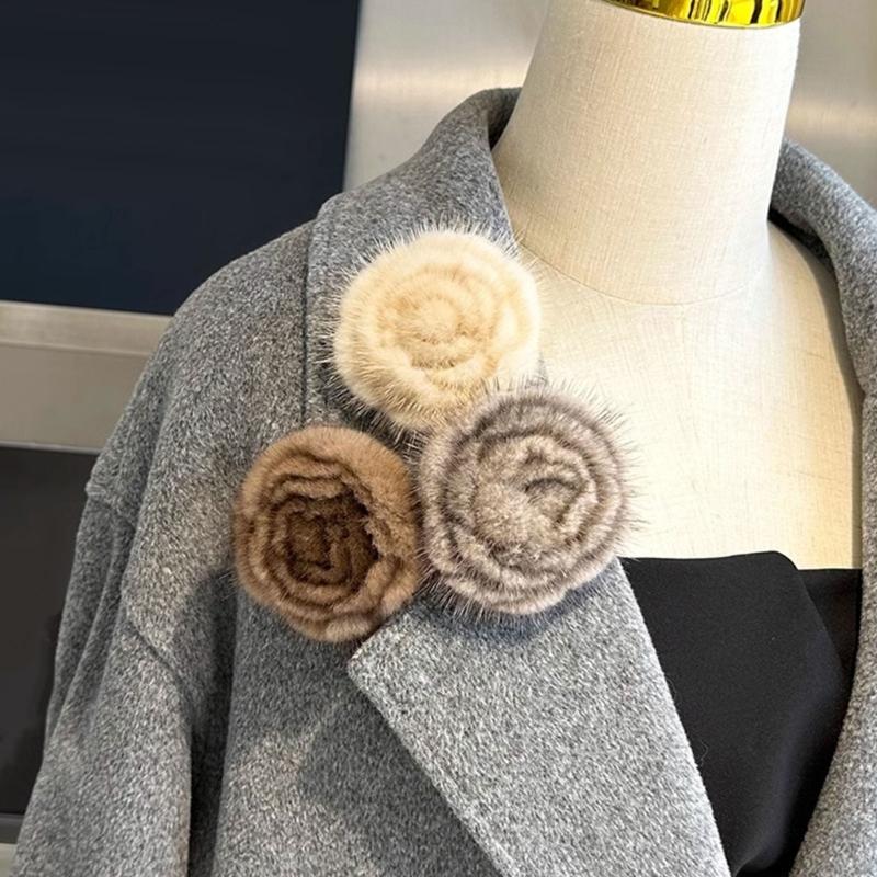 Flower Brooch Pin Imitation Mink Plush Brooch Soft and Comfortable Designs Accessory for Women Various Decoration