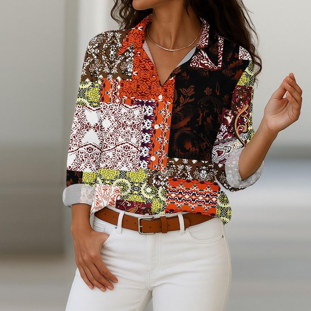 Women's Shirt With Floral Print Buttons, Long Sleeved Casual Regular Shirt  Blouses Casual Plus Size Basic Tops
