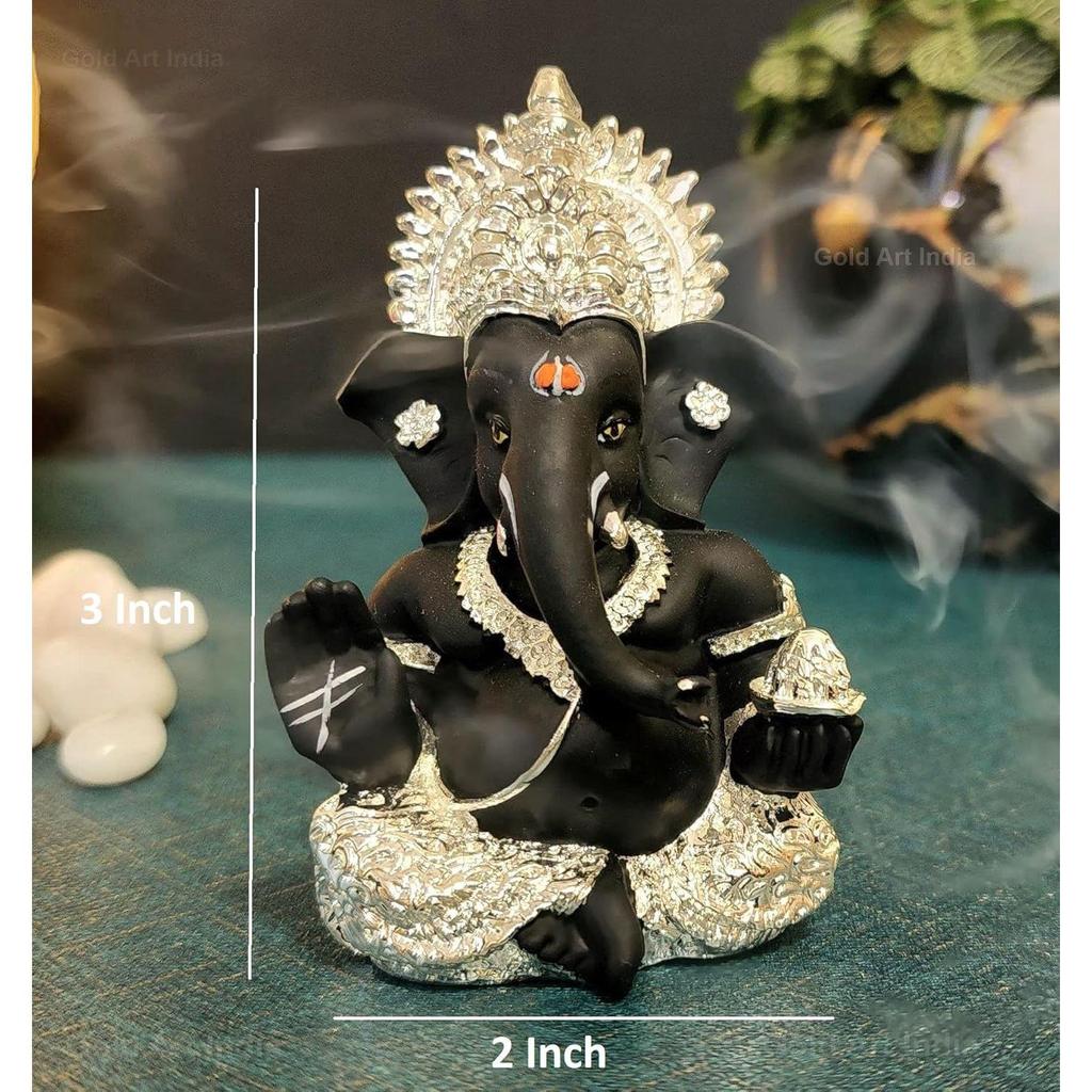 Silver Plated Idol for Ganesh Idol for Car Dashboard God Ganesha Idol for Home Decor Ganpati for Gift Silver Mukut Silver Black, Idol