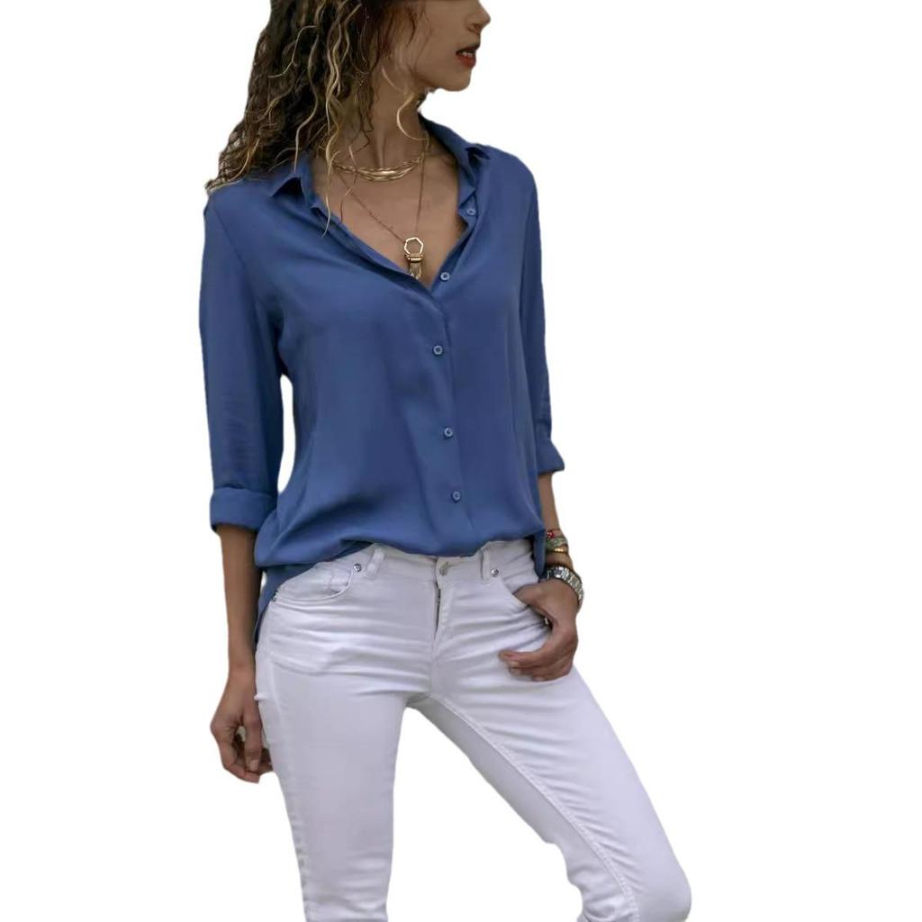 Women's Slim Fit Long Sleeve Professional Blouse - Business Formal Summer Top