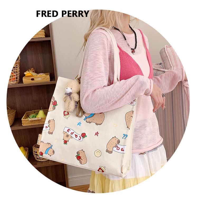 Korean Lazy Style Capybara Canvas Tote & Crossbody Bag