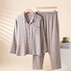 Men's Cotton Pajama Set Nightwear Long Sleeve Tops Pants Pajama Sets Soft 2 Piece Button Down Lounge Set for Men Lapel Comfortable Sleepwear