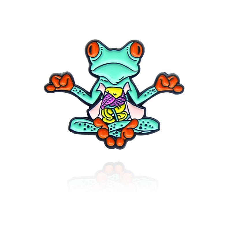 Creative Cartoon Meditating Frog Enamel Pin - Trendy Green Frog Design Badge