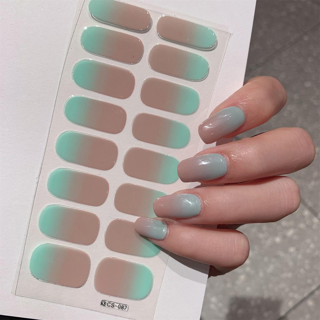 1 Sheet Semi Cured Wrap Gradient Nail Sticker Multi Color Solid Gel Full Cover Slider No Need UV Lamp Cured Fast Gel Nail Decal