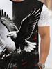 [Print Design - Not Textured /2D Printing] Ink Style Soaring Eagle Print Short Sleeve T-Shirt Men'S Black And White Splatter Bold Animal Casual Plus
