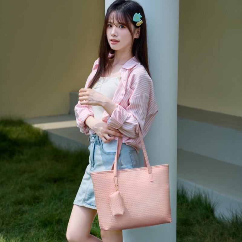 Woven bag women's bag New trendy tote bag Simple large-capacity shoulder portable commuter bag