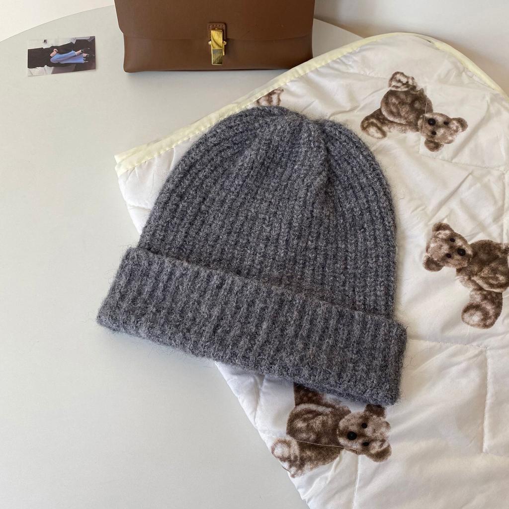 Wool Solid Color Knitted Hat for Women In Autumn and Winter Versatile Big Head Circumference Pile Hat Cold Hat Warm Face Small Wool Hat Men